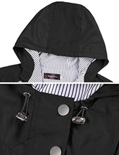 Load image into Gallery viewer, Women's Raincoats Waterproof Rain Jacket Long Lightweight Outdoor Windbreaker Hooded Trench Coats with Pockets Black XXL