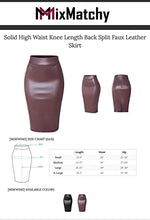 Load image into Gallery viewer, MixMatchy Women's Solid High Waist Knee Length Back Split Faux Leather Skirt Black M