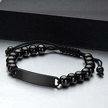 Load image into Gallery viewer, DYUNQ Personalized Mens Beads Bracelet for Men, Black Obsidian Braided Bracelet with Adjustable Beads Bracelet with Stainless Steel Engraved ID/Name Custom Charm Bracelets Personalized Gift