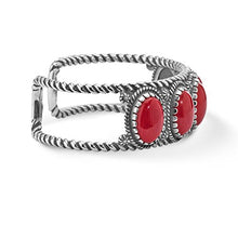 Load image into Gallery viewer, American West Sterling Silver Red Coral Gemstone 5-Stone Cuff Bracelet Size Medium