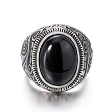 Load image into Gallery viewer, Elfasio Men Natural Oval Black Onyx Rings Stainless Steel Ring Jewelry Size 11