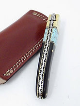 Load image into Gallery viewer, Damascus Knives Laguiole Style Pocket Knife Ram Horn & Turquoise Handle With Leather Sheath Made in Ancient Persian Indus Valley