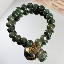 Load image into Gallery viewer, 10 mm Natural Green Jade Round Real Bracelets Bangle for Women Charms with Pendant Love Heart and Lucky Gourd Powerful Thai Pendant Prosperity Success in Life Trade Flourish