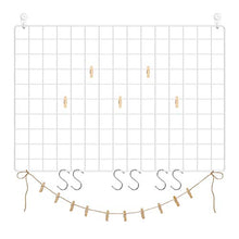 Load image into Gallery viewer, SONGMICS Grid, Set of 2, 25.6" x 17.7", Photo Display, Metal Mesh Decor, Multifunctional Hanging Picture Wall, DIY, S Hook, Clips, Hemp Cord, White , 25.6”L x 17.7”W