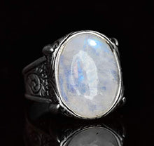 Load image into Gallery viewer, Sterling Silver Men Ring, Natural Moonstone Rainbow Stone, Free Express Shipping