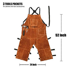 Load image into Gallery viewer, Leather Welding Apron Split Leg for Men - Spark | Flame | Heat Resistant Bib Apron by QeeLink - Heavy Duty Cowhide Leather