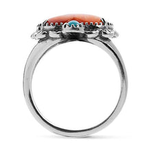 Load image into Gallery viewer, American West Sterling Silver Orange Spiny Oyster and Turquoise Gemstone Heart Ring Size 9
