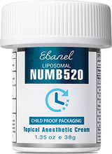 Load image into Gallery viewer, Ebanel 5% Lidocaine Topical Numbing Cream Maximum Strength 1.35 Oz, Numb520 Pain Relief Cream Anesthetic Cream Infused with Aloe Vera, Vitamin E, Lecithin, Allantoin, Secured with Child Resistant Cap