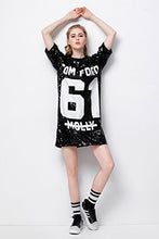 Load image into Gallery viewer, P&R Sparkle Glitter Sequins Hip Hop Jazz Dancing T-Shirt Dress Plus Size Clubwear,Black