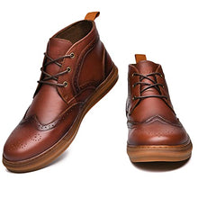 Load image into Gallery viewer, Men's Mid Top Casual Wingtip Brogue Oxford Dress Sneaker Boots for Men Arkbird Comfortable Daily Work Ankle Shoe Brown 10