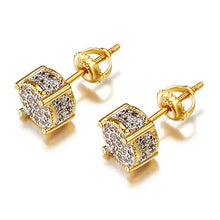 Load image into Gallery viewer, Iced Out Cubic Zirconia Screw Back 18k Gold Plated Round Stud Earrings For Men and Women Hypoallergenic Earring Micropave Hip Hop Jewelry SENTERIA