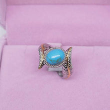 Load image into Gallery viewer, Digital baby Magnificent Women's Jewelry 925 Sterling Silver Turquoise Feather Ring 18K Gold Proposal Gift Cocktail Party Rings Bridal Wedding Size 5-10