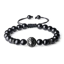 Load image into Gallery viewer, COAI Handmade Black Tourmaline Stone Beaded Lion Head Bracelet