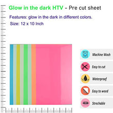 Load image into Gallery viewer, KISSWILL Heat Transfer Vinyl Glow in The Dark Iron on Vinyl - 8 Pack 12" X 10" Luminous HTV Vinyl Bundle Sheet for T-Shirts