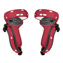 Load image into Gallery viewer, Touch Controller Grip Leather Cover for Oculus Quest 2, EWalos Double Protection Anti-Throw Silicone Handle Cover with PU Leather Knuckle Strap, DSLR Hand Strap Style Design(Red, 1 Pair)