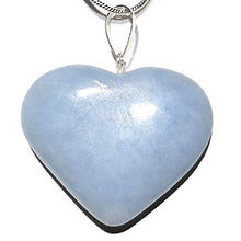 Load image into Gallery viewer, Perfect Pendant CHARGED Natural Angelite Crystal Heart Pendant + 20" Silver Chain + Selenite Heart Charging Crystal Included