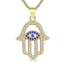 Load image into Gallery viewer, KOMI Hamsa Necklace Hand of Fatima Evil Eye Necklace 18K Gold Plated CZ Cubic Zirconia Necklace Evil Eye Pendant Necklace Minimalist Amulet Necklaces for Women