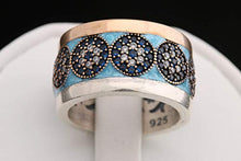 Load image into Gallery viewer, Nazar ! Turkish Handmade Blue Turquoise Color Enamel Evil Eye Sapphire Topaz Sterling Silver Ring All Sizes Available