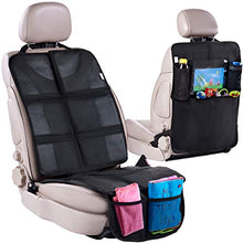 Load image into Gallery viewer, Car Seat Protector + Rear Seat Organizer For Kids - Waterproof & Stain Resistant Protective Backseat Kick Mat W/Storage Pockets & Tablet Holder - Baby Travel Kickmat & Front/Back Seat Cover Set