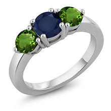 Load image into Gallery viewer, Gem Stone King 2.00 Ct Round Blue Sapphire Green Chrome Diopside 925 Sterling Silver Ring (Size 7)