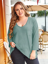 Load image into Gallery viewer, BELAROI Womens Plus Size Tunic Tops 3/4 Sleeve V Neck T Shirts Basic Tee Loose Blouses with Pocket(3X,Grayish Green)