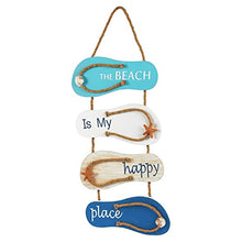 Load image into Gallery viewer, The Beach is My Happy Place Themed Nautical Flip Flop Wall Sign, Hanging Ornament for Home, Bathroom Decor (8.5 x 20 In)