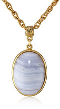 Load image into Gallery viewer, 1928 Jewelry "Semi-Precious Collection" 14k Gold Dipped Blue Lace Agate Oval Pendant Necklace, 16"