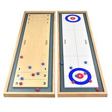 Load image into Gallery viewer, GoSports Shuffleboard and Curling 2 in 1 Table Top Board Game with 8 Rollers - Great for Family Fun