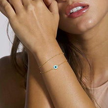 Load image into Gallery viewer, Dainty Layered Evil Eye Bracelets for Women, 14K Gold Filled Adjustable Layering Bead Chain Bracelet Handmade Gold Layered Round Evil Eye Bracelets for Women Jewelry(Round Evil Eye & Bead Chain)