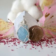 Load image into Gallery viewer, Raw Aquamarine Necklace - Blue Aquamarine Crystal Pendant - Sterling Silver - March Birthstone - Gift for Her with Gift Box - Aquamarine Stone