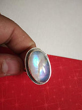 Load image into Gallery viewer, Moonstone Ring, 925 Sterling Silver ring, June Birthstone, Large Stone Ring, Mediation Ring, Engagement Ring, Moonstone jewelry, Rainbow Moonstone Ring, Statement Ring, Engagement & Anniversary Gifts