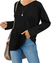 Load image into Gallery viewer, Long Sleeve Shirts For Women V Neck Plain Black Sweatshirt Casual S