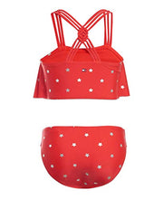 Load image into Gallery viewer, Tommy Hilfiger Girls' Two-Piece Swimsuit, Foil Star Flounce Chinese Red, 5