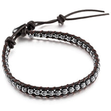Load image into Gallery viewer, MOWOM Alloy Genuine Leather Bracelet Bangle Cuff Rope for Women Boys Kids Gemstone Beads Braided 1 Wraps & 2 Wraps Stone Adjustable Handmade Jewelry Gift