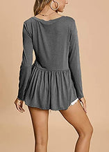 Load image into Gallery viewer, Fuedage Women's Soldi Long Sleeve Causal Pleated Babydoll Tops V Neck Gray Medium