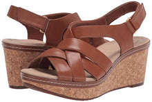 Load image into Gallery viewer, Clarks Women's Annadel Rayna Wedge Sandal, Dark Tan Leather, 10