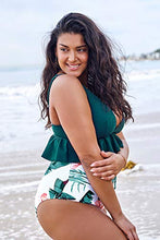 Load image into Gallery viewer, CUPSHE Women's High Waisted Green and Floral Ruffled Plus Size Bikini, Size 0X