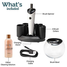 Load image into Gallery viewer, Luxe Makeup Brush Cleaner - 5oz Brush Cleaning Solution Included - USB Charging Station - 3 Adjustable Speeds - Instantly Wash and Dry Your Makeup Brushes