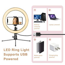 Load image into Gallery viewer, LED Ring Light 10" with Tripod Stand & Phone Holder for Live Streaming & YouTube Video, Dimmable Desk Makeup Ring Light for Photography, Shooting with 3 Light Modes & 10 Brightness Level