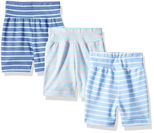 Load image into Gallery viewer, Hanes Ultimate Baby Flexy 3 Pack Adjustable Fit Knit Shorts, Blue Stripe, 6-12 Months