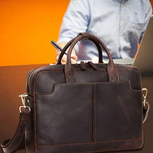 Load image into Gallery viewer, Jack&Chris Genuine Brown Leather Briefcase Bag Mens Messenger Bag 14 inch Leather Laptop Bag for Men, NM1864-5