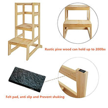 Load image into Gallery viewer, AMBIRD Toddler Step Stool, 3 Adjustable Height Kitchen Step Stool for 18-48 Months Kids, Wooden Toddler Kitchen Stool with Rail & Non-Slip Mat for Kitchen & Bathroom Sink (Natural Color)