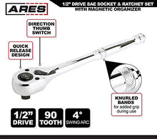 Load image into Gallery viewer, ARES 47008-18-Piece 1/2-inch Drive SAE Socket and 90-Tooth Ratchet Set with Magnetic Organizer - Sizes 3/8-Inch to 1 1/4-Inch Sockets
