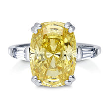 Load image into Gallery viewer, BERRICLE Rhodium Plated Sterling Silver Canary Yellow Cushion Cut Cubic Zirconia CZ Statement 3-Stone Cocktail Anniversary Fashion Right Hand Ring Size 7
