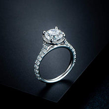 Load image into Gallery viewer, HAFEEZ CENTER 2ct Round Brilliant Cut Petite Micro Pave Floating Halo Simulated Diamond CZ Engagement Ring (9)