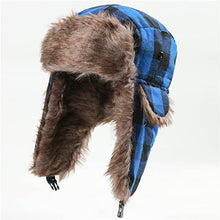 Load image into Gallery viewer, Trapper Hat Winter Hats for Men Russian Warm Fur Hat with Ear Flaps,Windproof Trooper Ski Hats Hunting Hat Blue