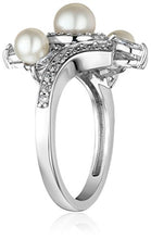 Load image into Gallery viewer, Platinum-Plated Sterling Silver Cubic Zirconia Bypass Freshwater Cultured Pearl Ring, Size 9