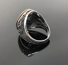 Load image into Gallery viewer, KAR Handmade .925 Sterling Silver Agate (Aqeeq) Stone Ottoman Men's Ring -US K65B (10.5)