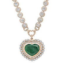 Load image into Gallery viewer, Dazzlingrock Collection Heart Colombian Emerald & Round White Diamond Ladies Halo Style Necklace, 18K Rose Gold