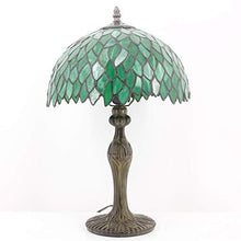 Load image into Gallery viewer, Tiffany Style Table Lamp Light Green Wisteria Stained Glass Lampshade 18 Inch Tall Beside Bedroom Desk Lamps Antique Zinc Base for Living Room Office Lighting S523 WERFACTORY